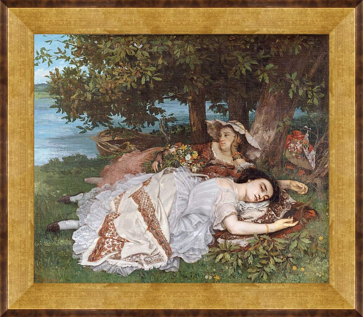 Картина в раме - Девушки на берегу Сены. Жан Дезире Гюстав Курбе