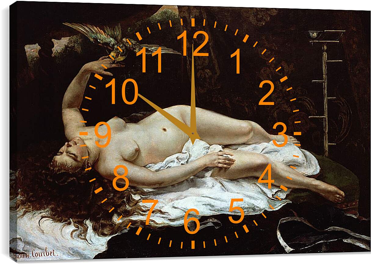 Часы картина - Женщина с попугаем. Жан Дезире Гюстав Курбе