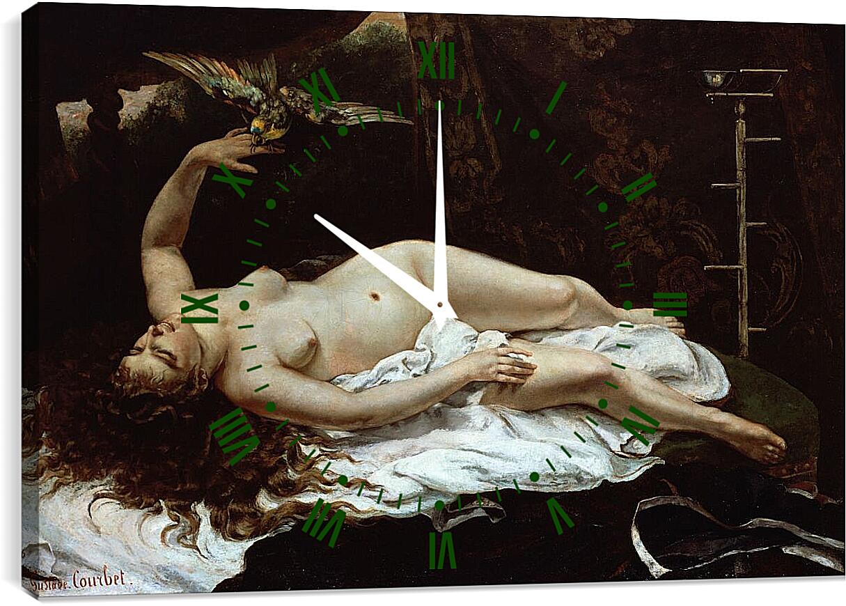 Часы картина - Женщина с попугаем. Жан Дезире Гюстав Курбе
