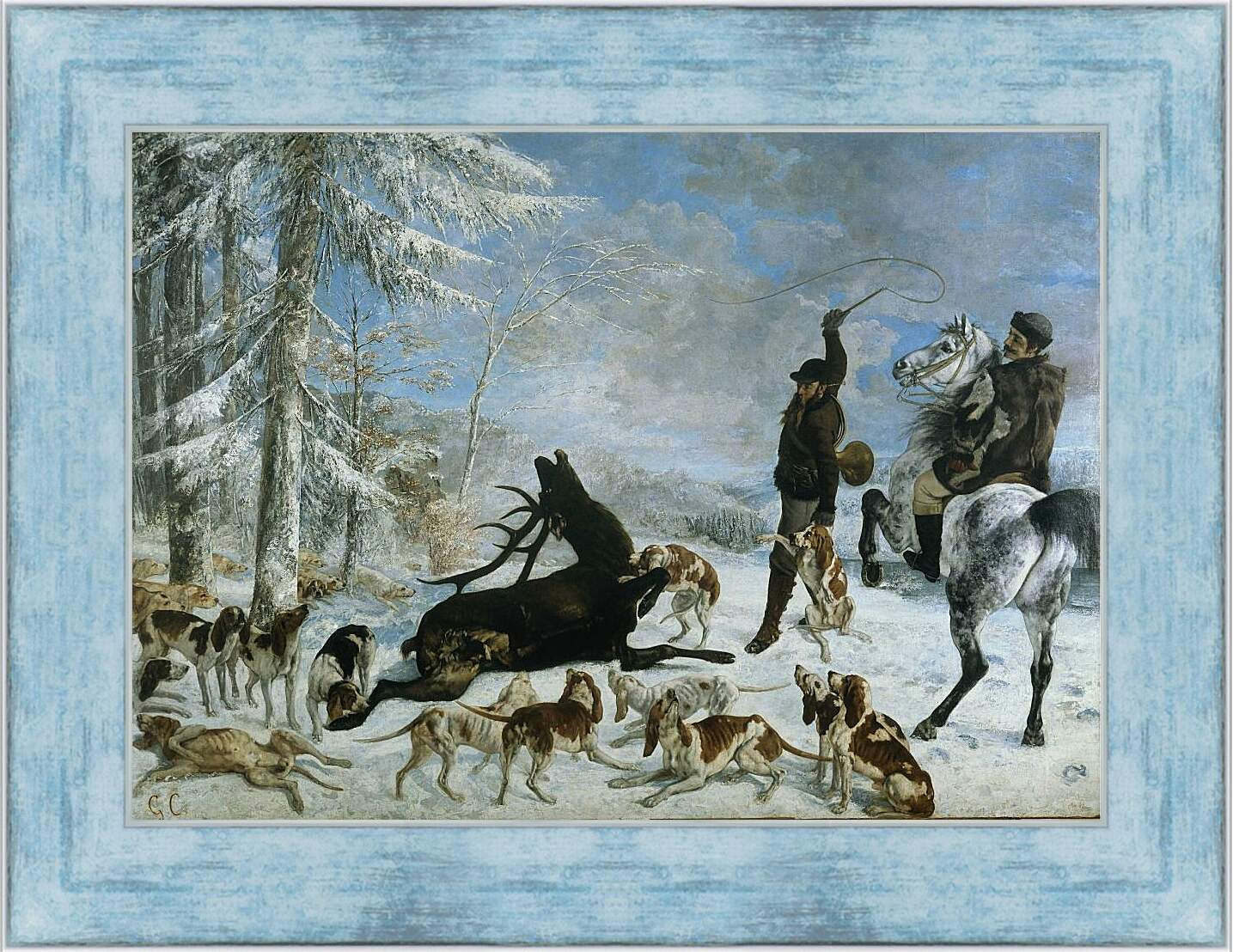 Картина в раме - Охота на оленя. Жан Дезире Гюстав Курбе