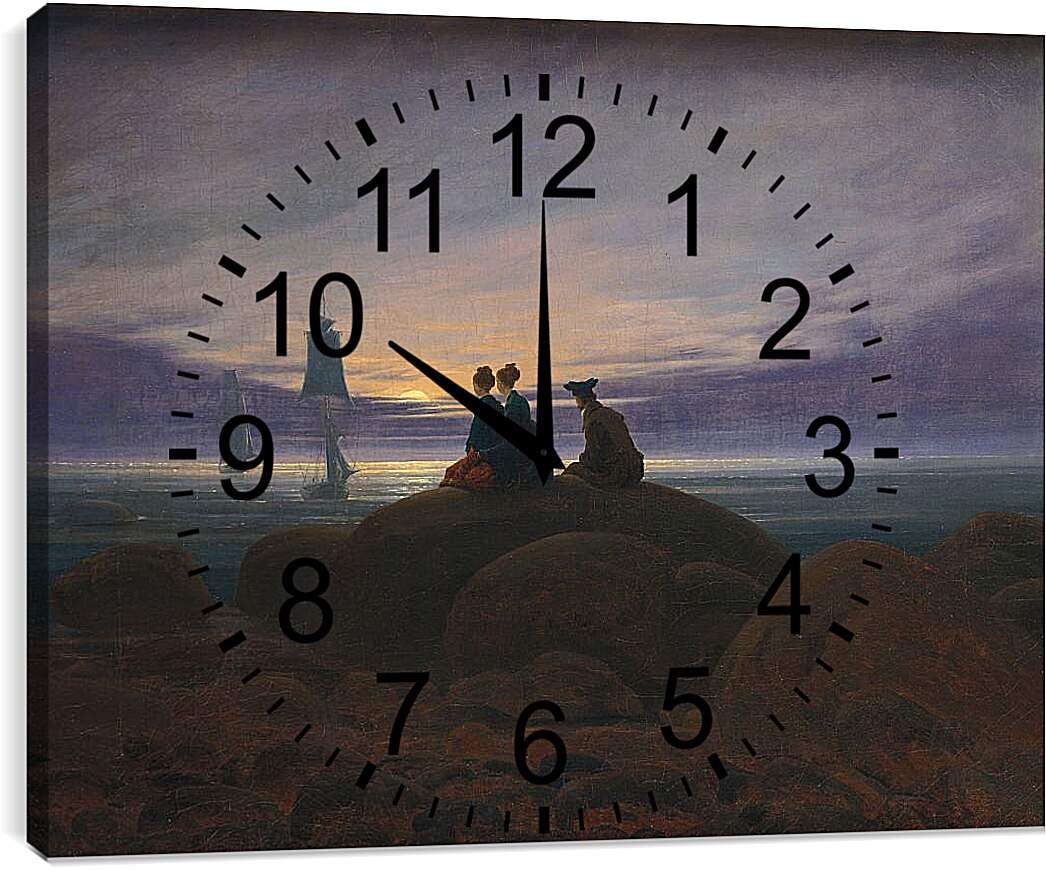 Часы картина - Восход луны над морем. Каспар Давид Фридрих