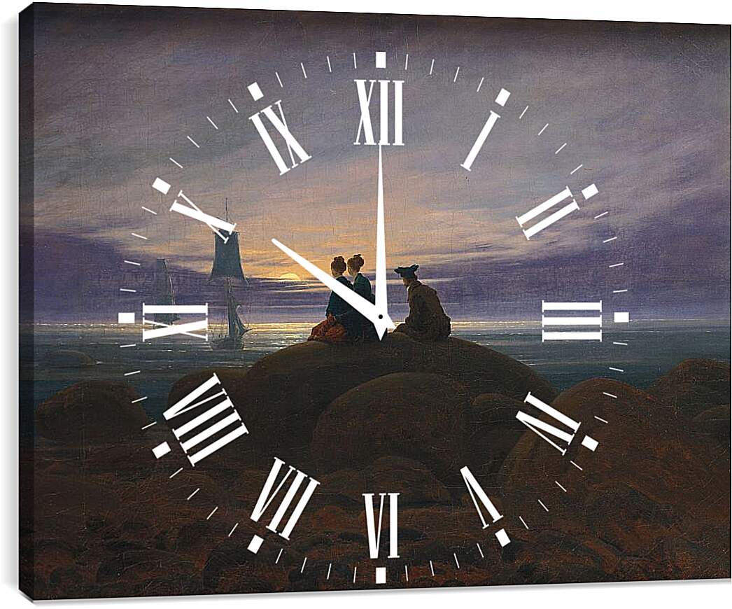 Часы картина - Восход луны над морем. Каспар Давид Фридрих