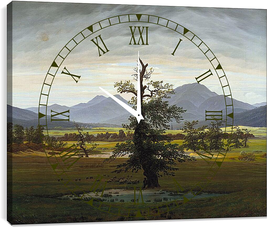 Часы картина - Деревенский пейзаж в утреннем свете. Каспар Давид Фридрих