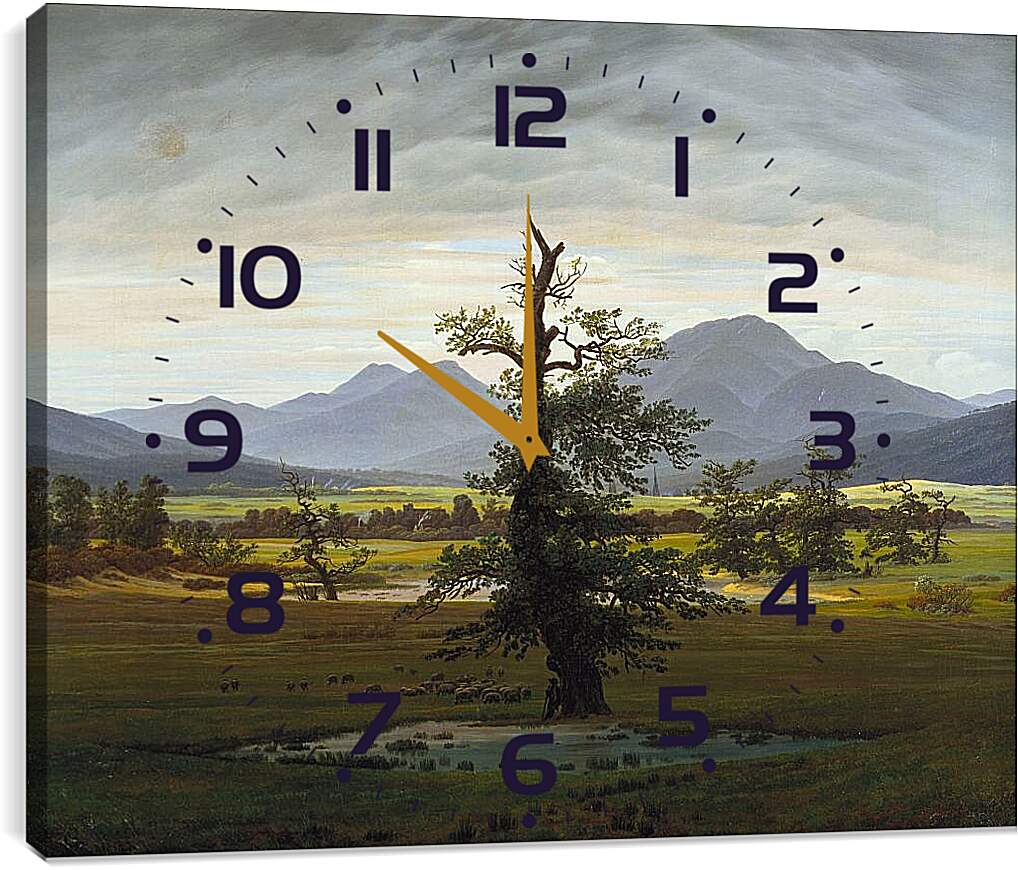 Часы картина - Деревенский пейзаж в утреннем свете. Каспар Давид Фридрих
