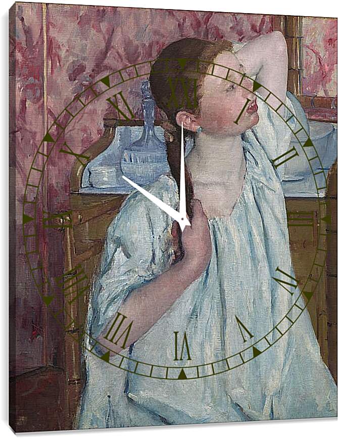 Часы картина - Girl Arranging Her Hair. Кэссетт (Кассатт) Мэри Стивенсон