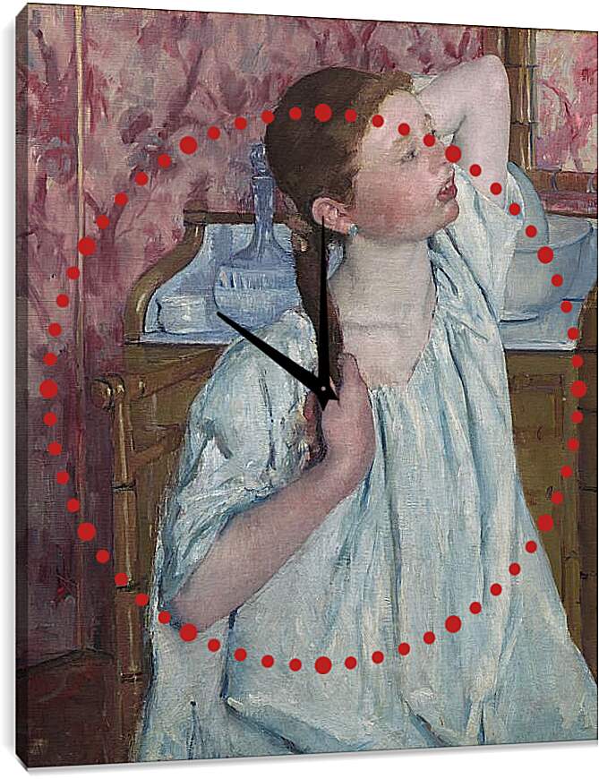 Часы картина - Girl Arranging Her Hair. Кэссетт (Кассатт) Мэри Стивенсон