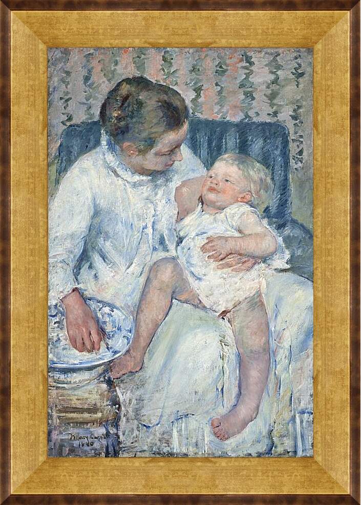Картина в раме - Mother About to Wash Her Sleepy Child. Кэссетт (Кассатт) Мэри Стивенсон