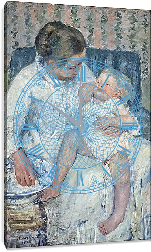 Часы картина - Mother About to Wash Her Sleepy Child. Кэссетт (Кассатт) Мэри Стивенсон