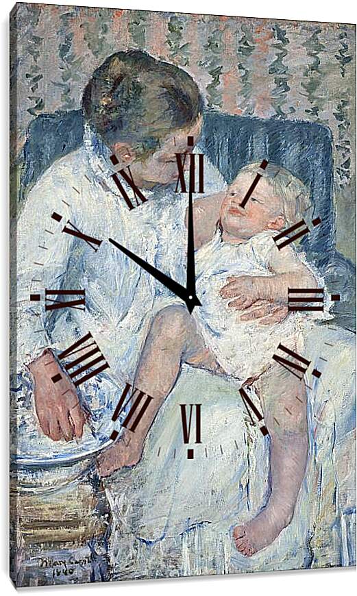 Часы картина - Mother About to Wash Her Sleepy Child. Кэссетт (Кассатт) Мэри Стивенсон