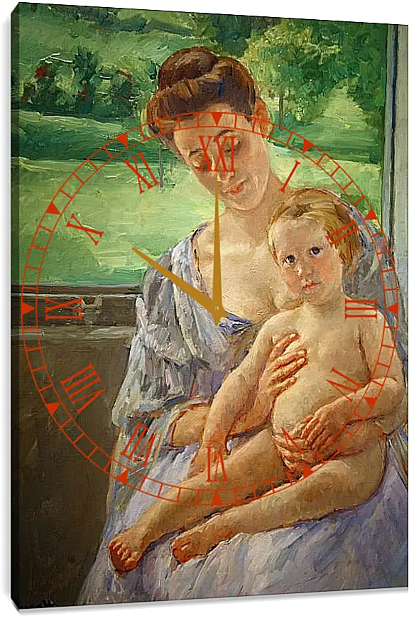 Часы картина - Mother and Child in the Conservatory. Кэссетт (Кассатт) Мэри Стивенсон