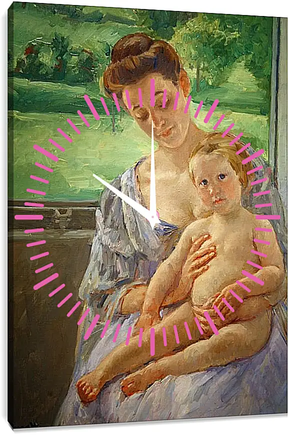 Часы картина - Mother and Child in the Conservatory. Кэссетт (Кассатт) Мэри Стивенсон