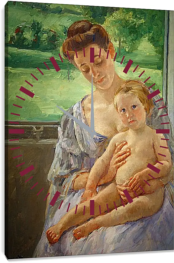 Часы картина - Mother and Child in the Conservatory. Кэссетт (Кассатт) Мэри Стивенсон