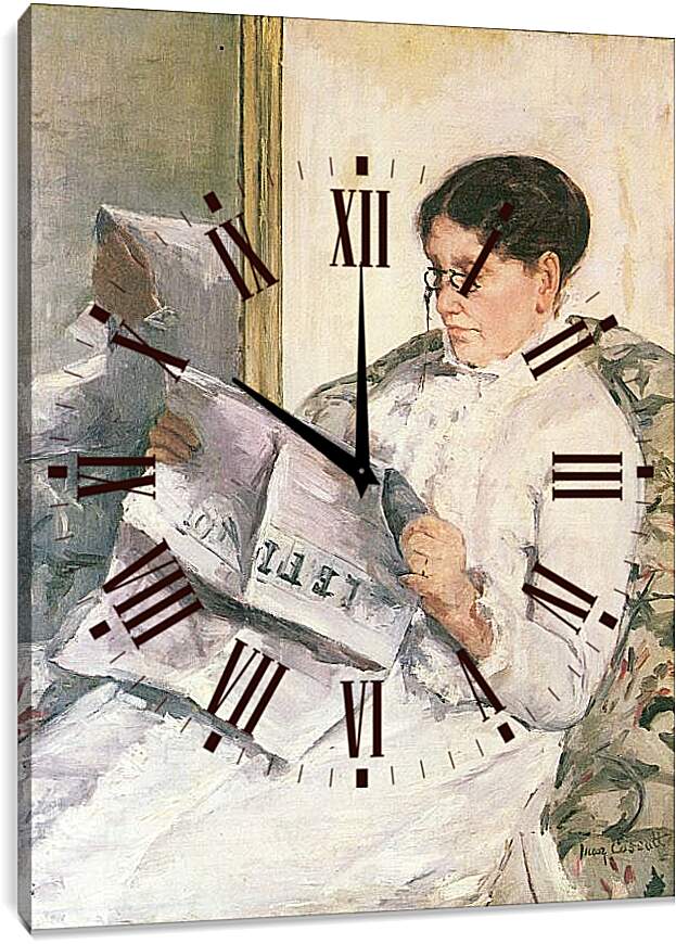 Часы картина - Reading Le Figaro. Кэссетт (Кассатт) Мэри Стивенсон