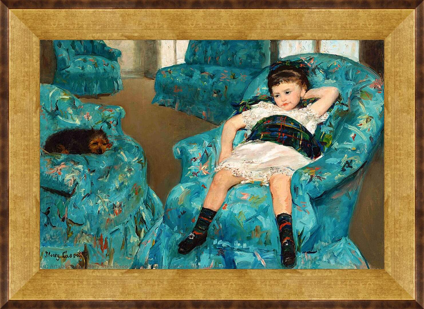 Картина в раме - Маленькая девочка в синем кресле. Кэссетт (Кассатт) Мэри Стивенсон