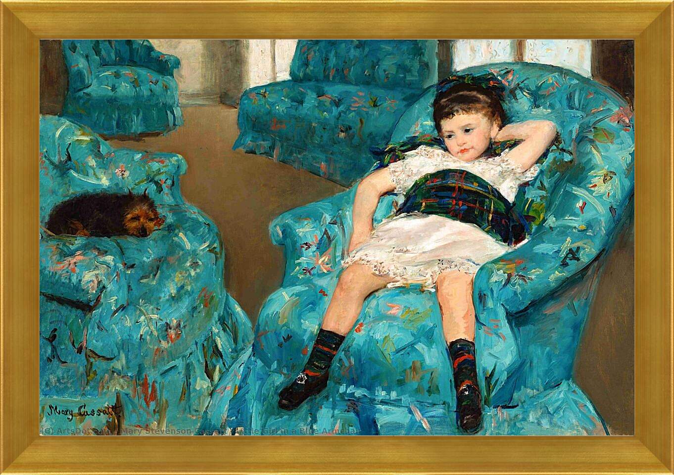 Картина в раме - Маленькая девочка в синем кресле. Кэссетт (Кассатт) Мэри Стивенсон