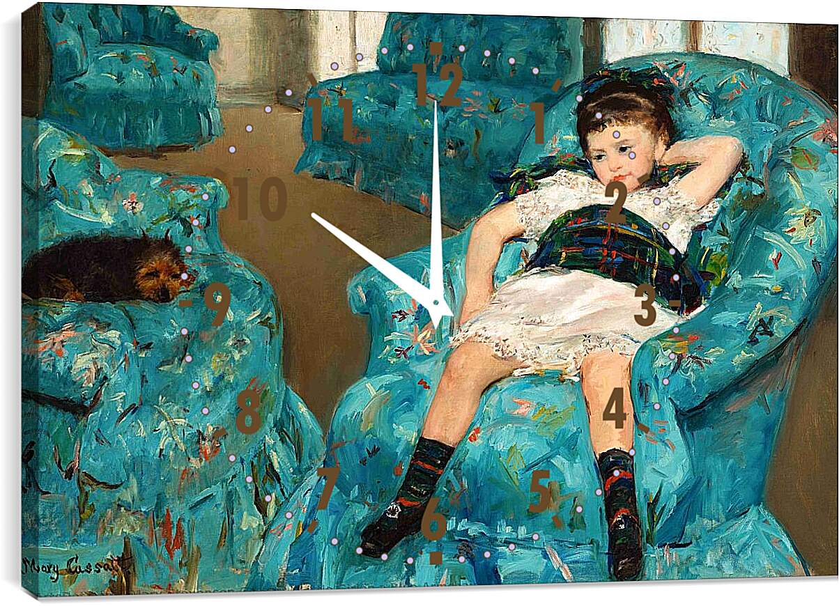 Часы картина - Маленькая девочка в синем кресле. Кэссетт (Кассатт) Мэри Стивенсон