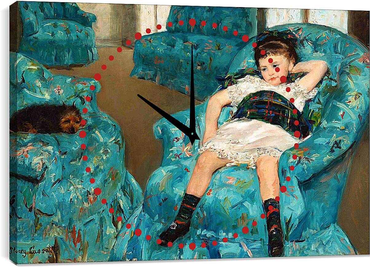 Часы картина - Маленькая девочка в синем кресле. Кэссетт (Кассатт) Мэри Стивенсон
