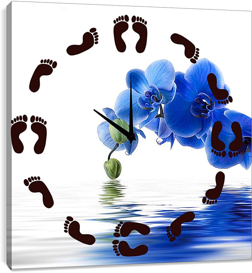 Часы картина - Синяя орхидея