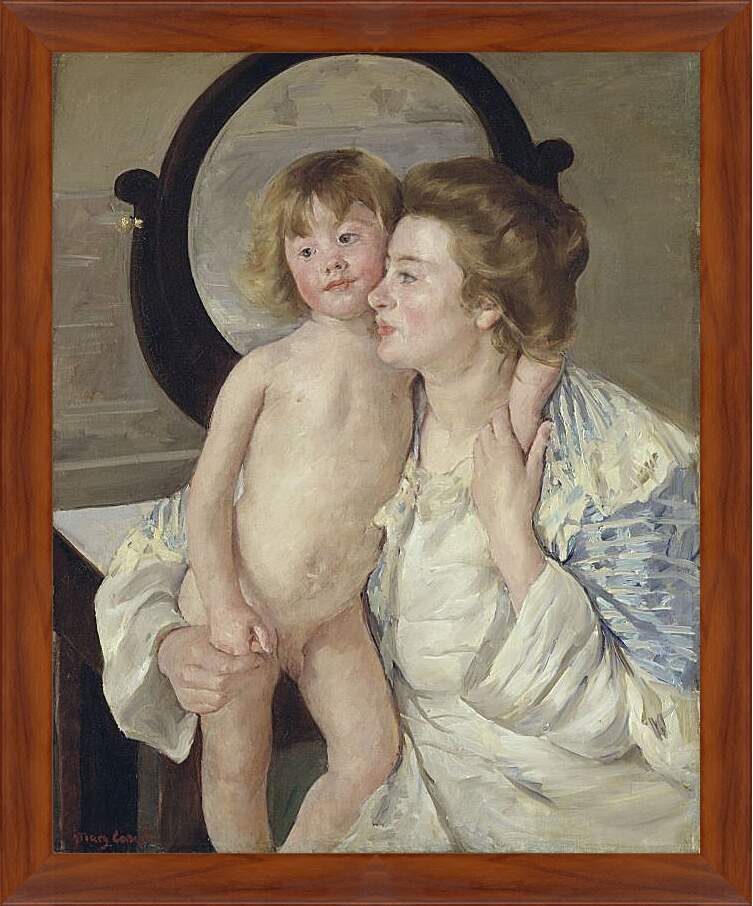 Картина в раме - Мать и дитя (Овальное зеркало). Кэссетт (Кассатт) Мэри Стивенсон