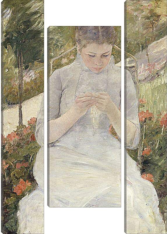 Модульная картина - Молодая женщина за шитьём в саду. Кэссетт (Кассатт) Мэри Стивенсон