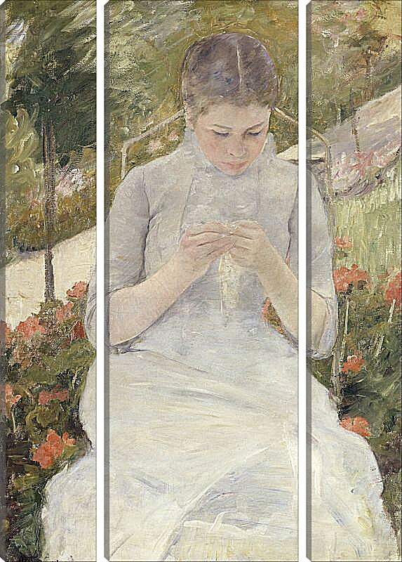 Модульная картина - Молодая женщина за шитьём в саду. Кэссетт (Кассатт) Мэри Стивенсон