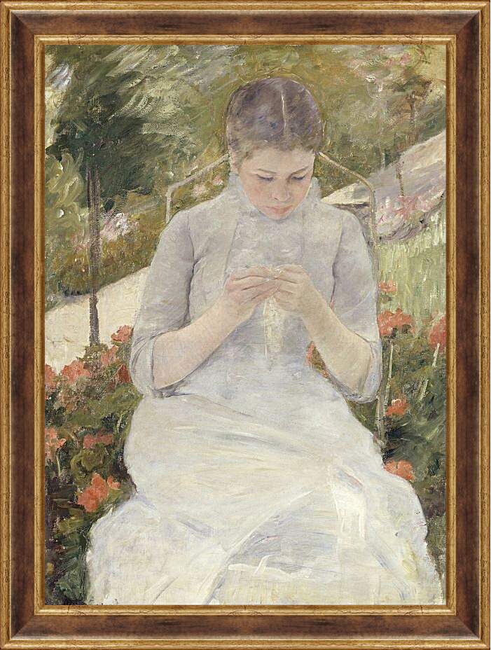 Картина в раме - Молодая женщина за шитьём в саду. Кэссетт (Кассатт) Мэри Стивенсон