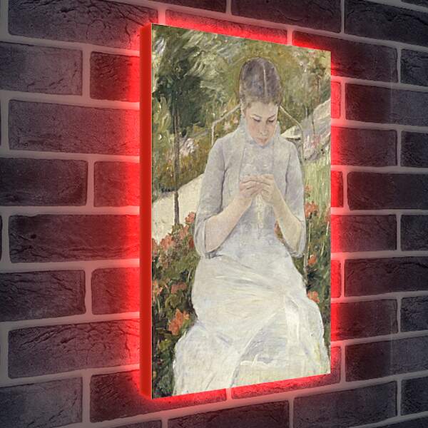 Лайтбокс световая панель - Молодая женщина за шитьём в саду. Кэссетт (Кассатт) Мэри Стивенсон