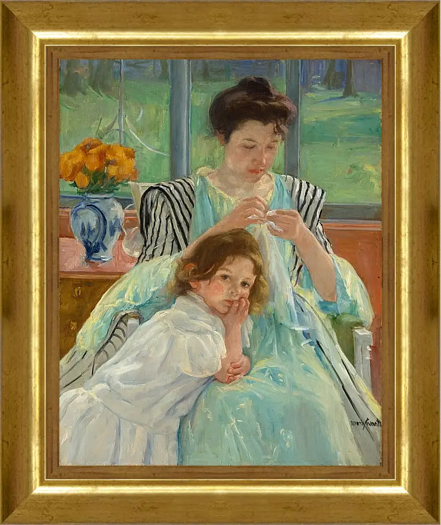 Картина в раме - Молодая мать за шитьём. Кэссетт (Кассатт) Мэри Стивенсон
