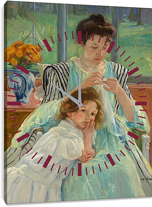 Часы картина - Молодая мать за шитьём. Кэссетт (Кассатт) Мэри Стивенсон