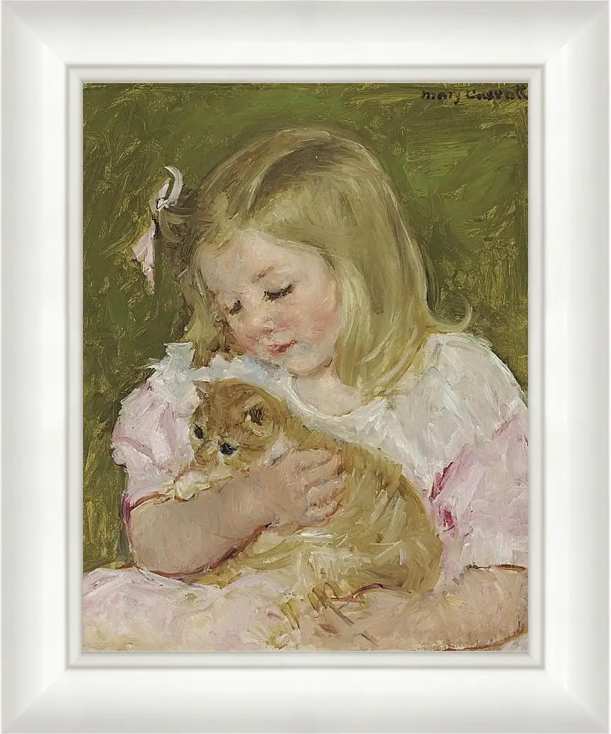 Картина в раме - Сара, держащая кота. Кэссетт (Кассатт) Мэри Стивенсон