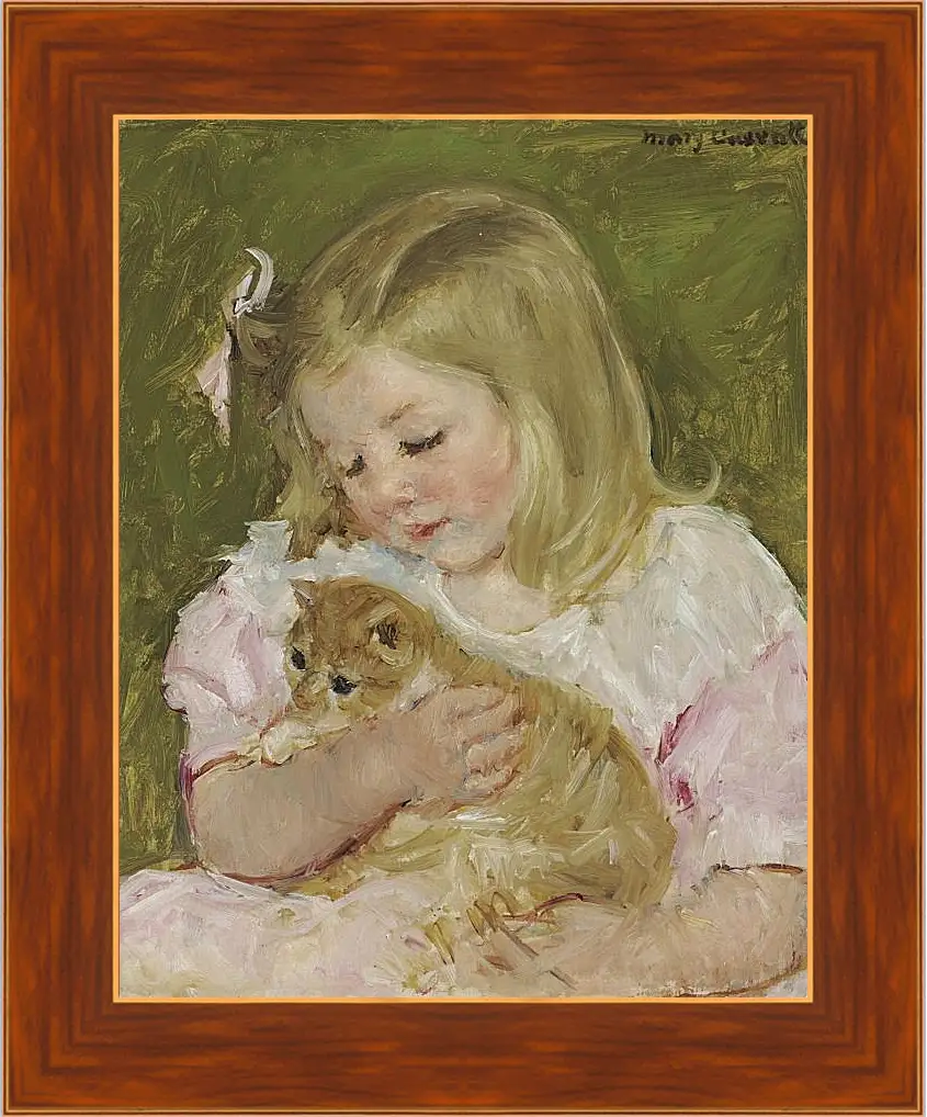 Картина в раме - Сара, держащая кота. Кэссетт (Кассатт) Мэри Стивенсон