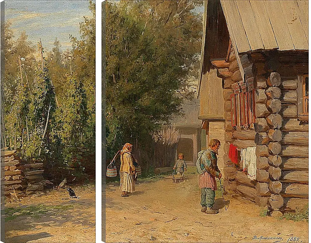 Модульная картина - В деревенском дворе. Максимов Василий Максимович