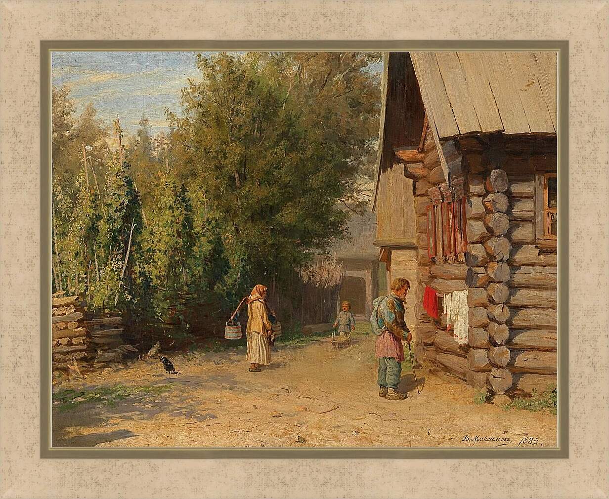 Картина в раме - В деревенском дворе. Максимов Василий Максимович