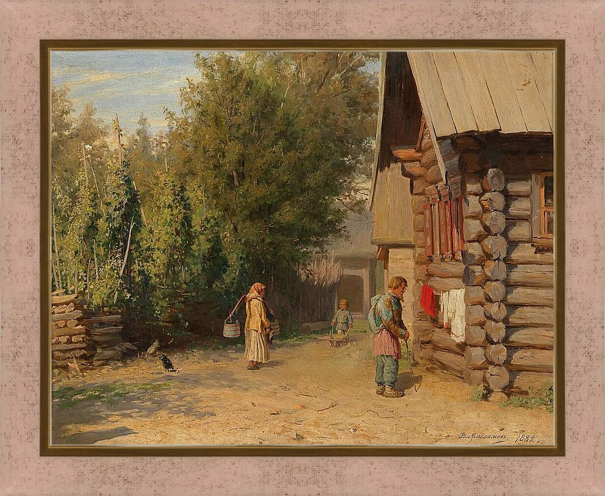 Картина в раме - В деревенском дворе. Максимов Василий Максимович
