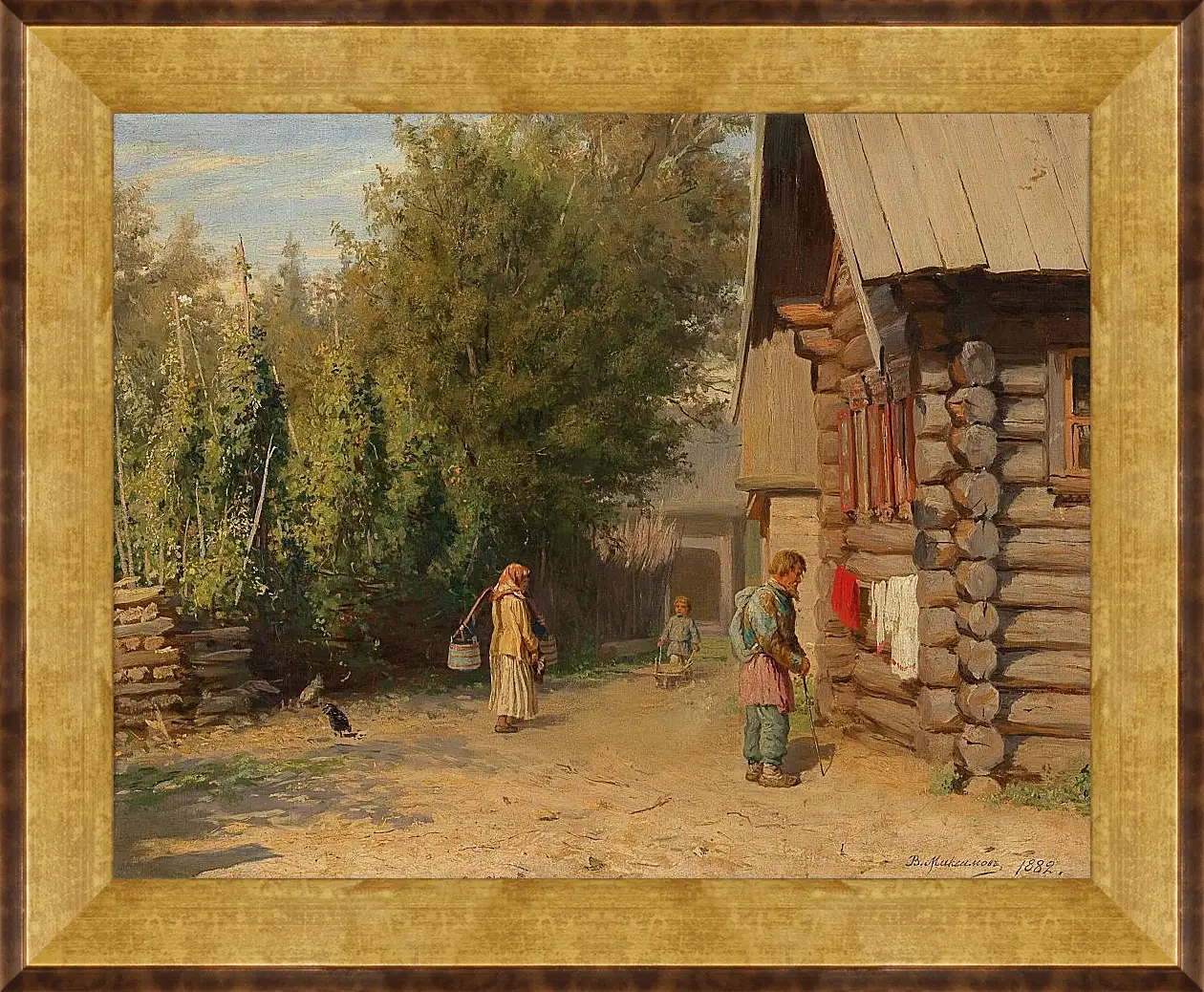 Картина в раме - В деревенском дворе. Максимов Василий Максимович
