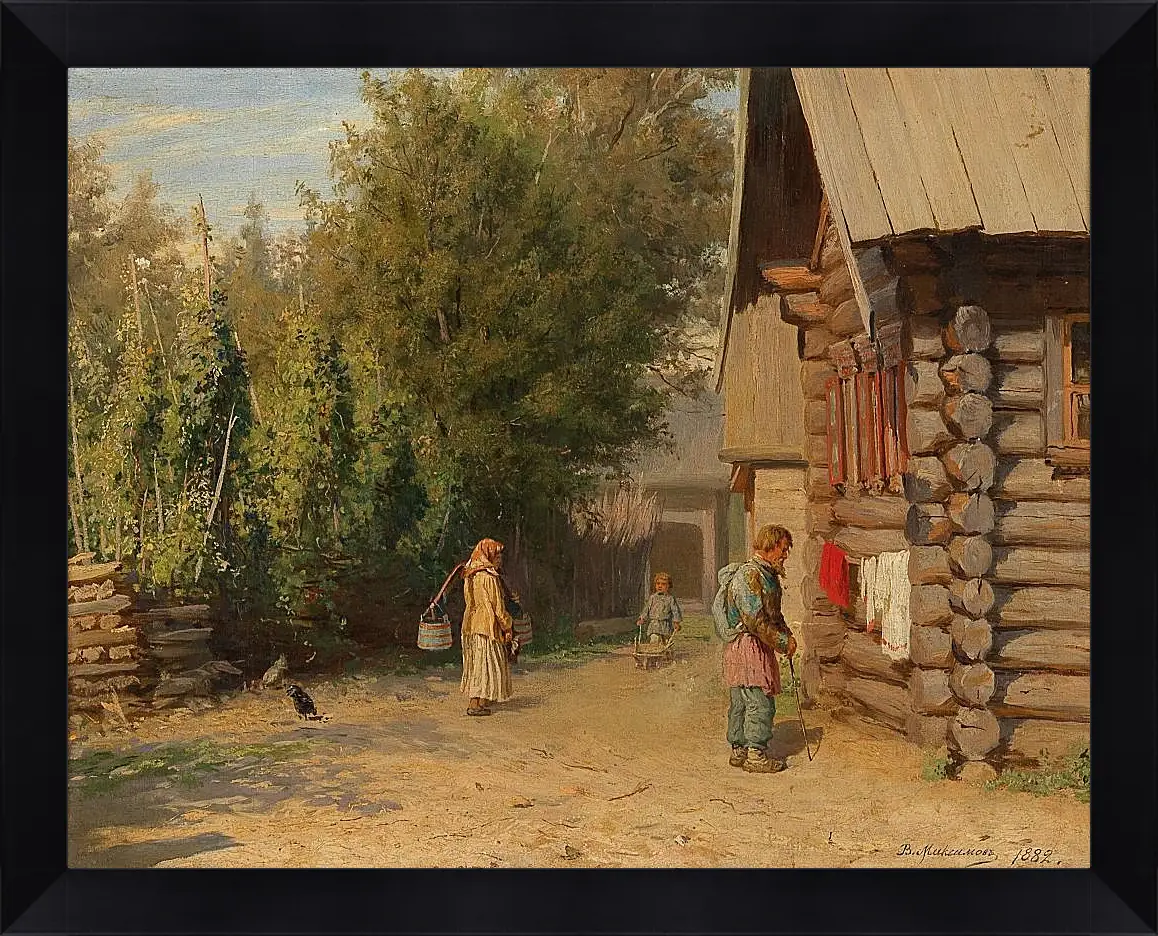 Картина в раме - В деревенском дворе. Максимов Василий Максимович