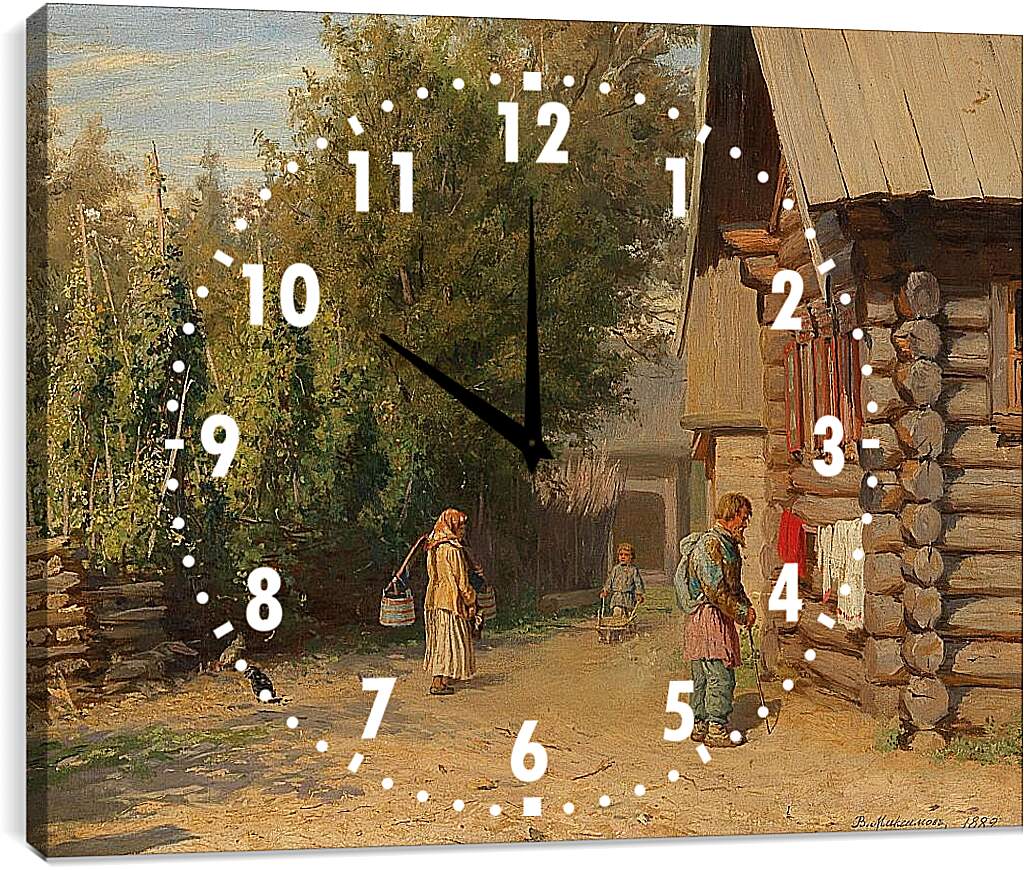 Часы картина - В деревенском дворе. Максимов Василий Максимович