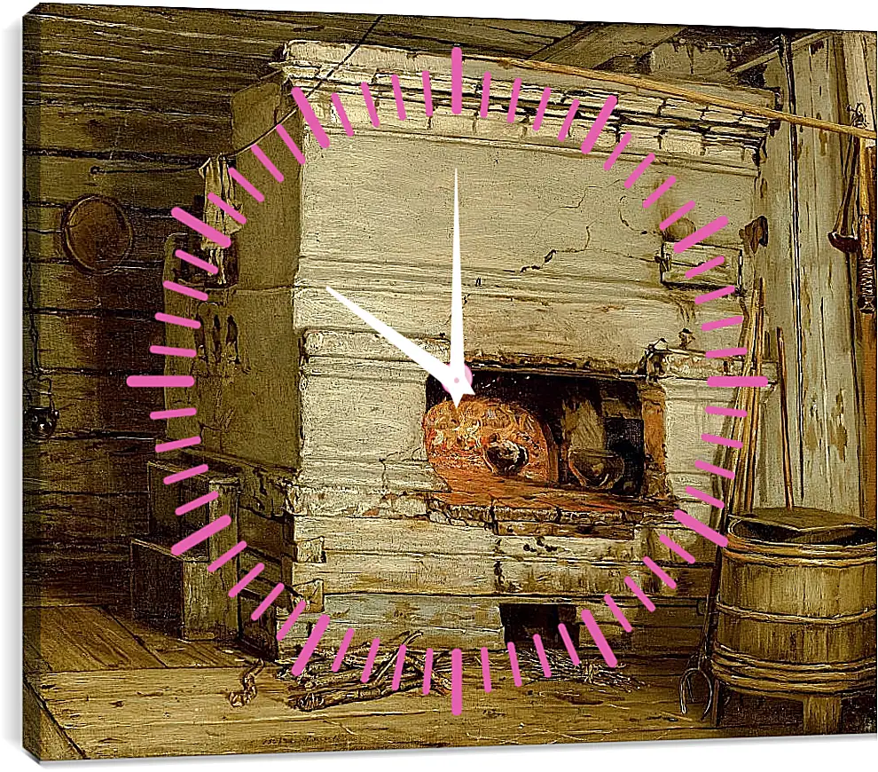Часы картина - Крестьянская изба. Максимов Василий Максимович