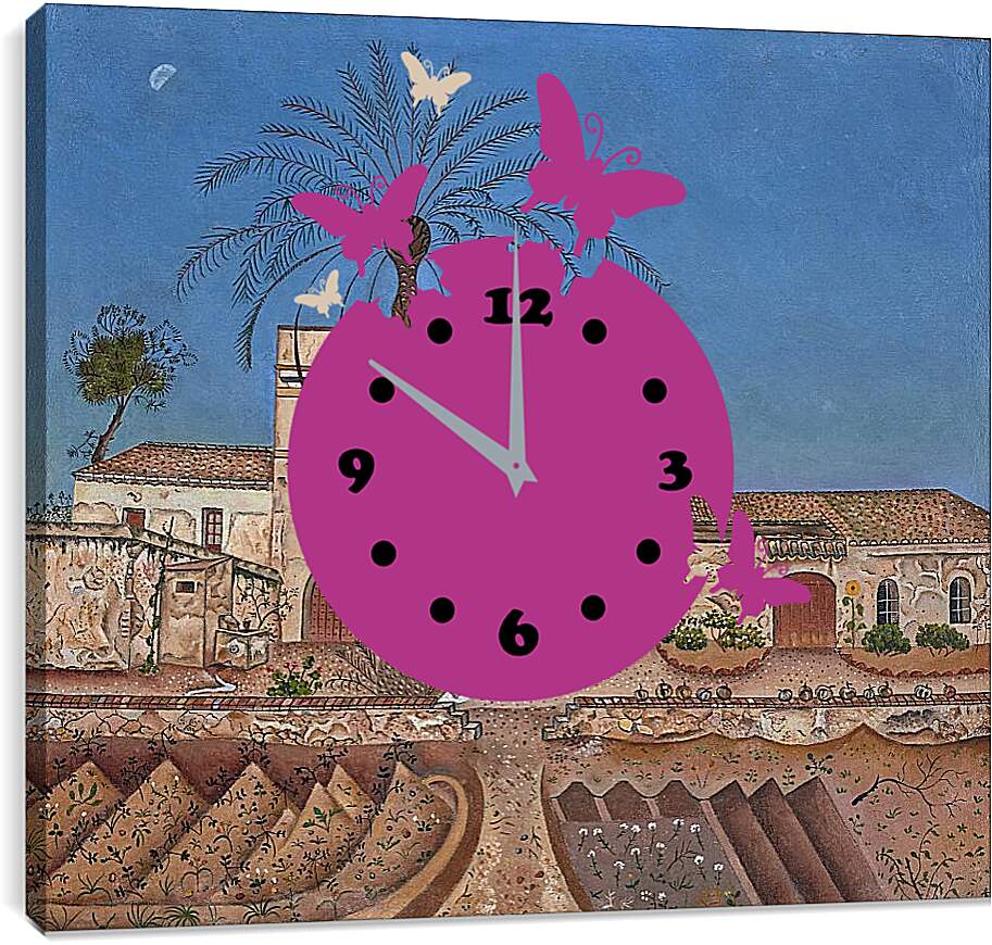 Часы картина - Дом с пальмой. Миро Жоан