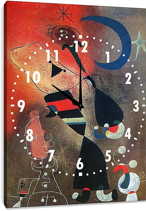 Часы картина - Женщина и птица в лунном свете. Миро Жоан