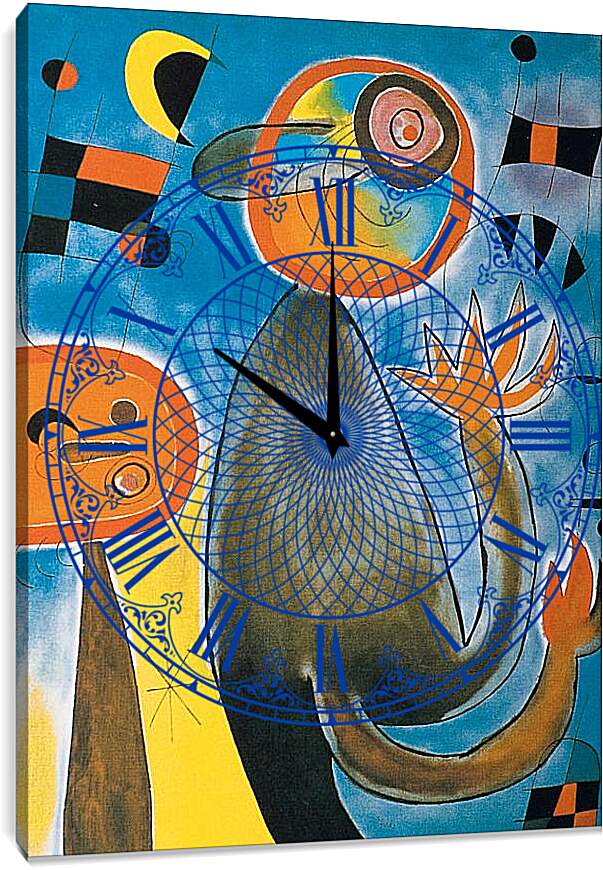 Часы картина - Лестницы через голубое небо в колесе огня. Миро Жоан