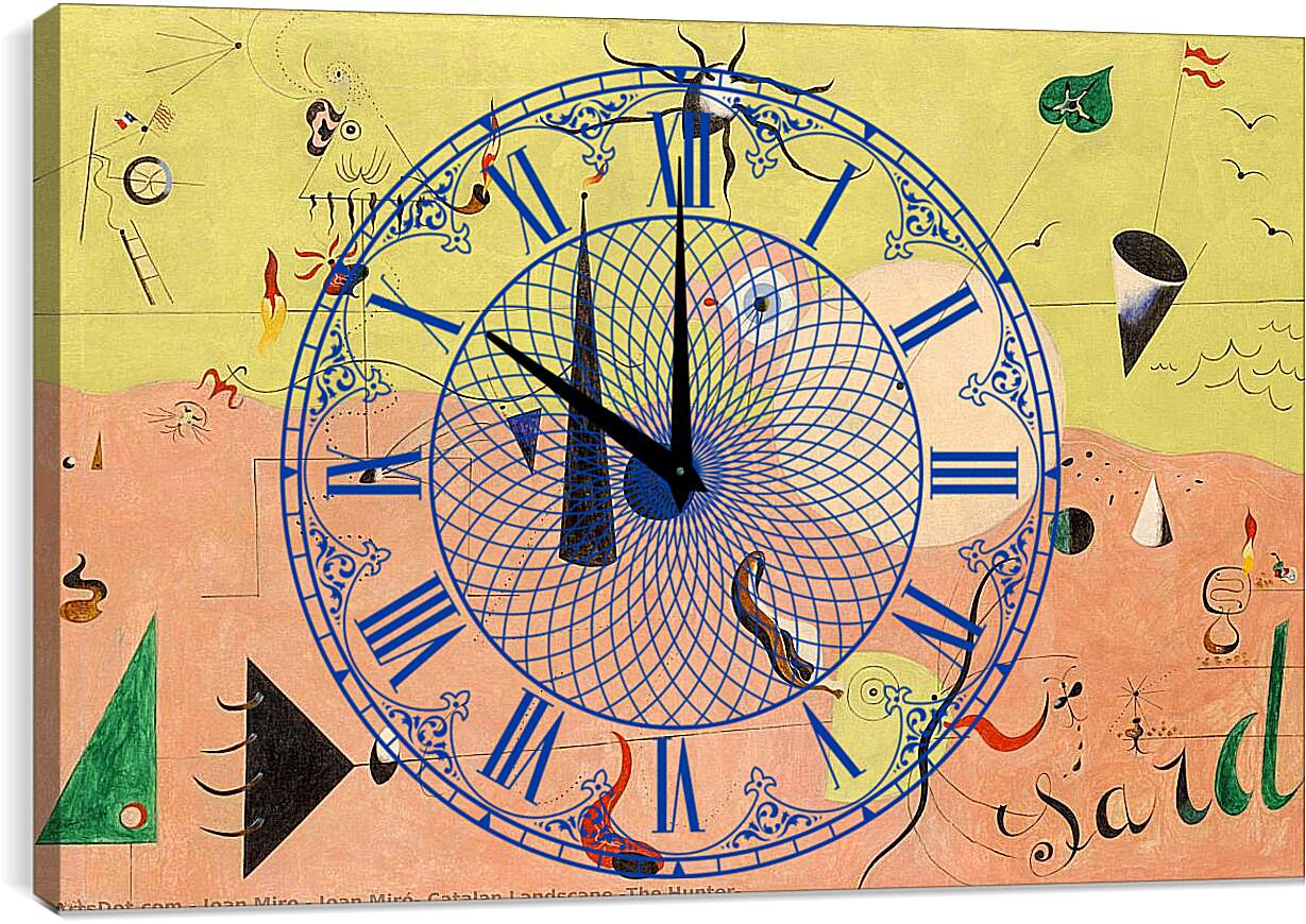 Часы картина - Охотник (Каталонский пейзаж). Миро Жоан
