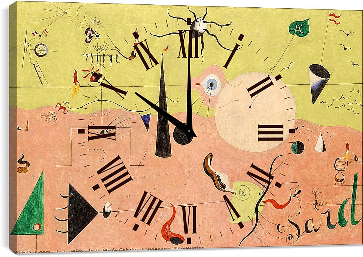 Часы картина - Охотник (Каталонский пейзаж). Миро Жоан
