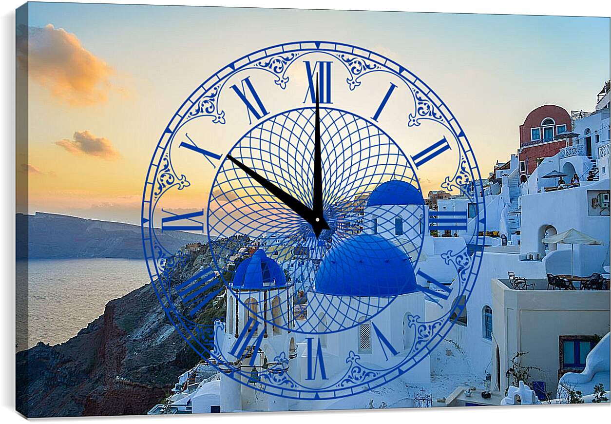 Часы картина - Остров. Санторини. Греция. Вечер