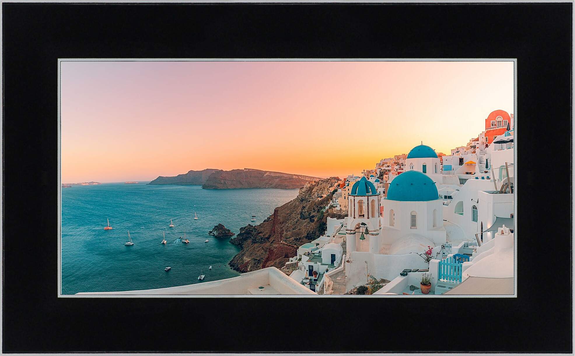 Картина в раме - Остров. Санторини. Греция. Закат