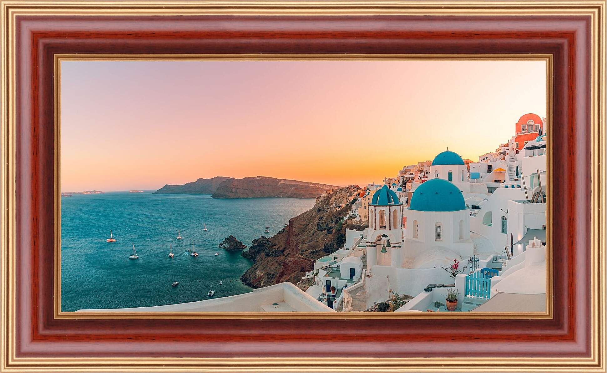 Картина в раме - Остров. Санторини. Греция. Закат