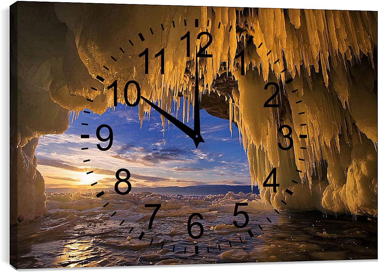 Часы картина - Тающие сосульки на солнце. Байкал