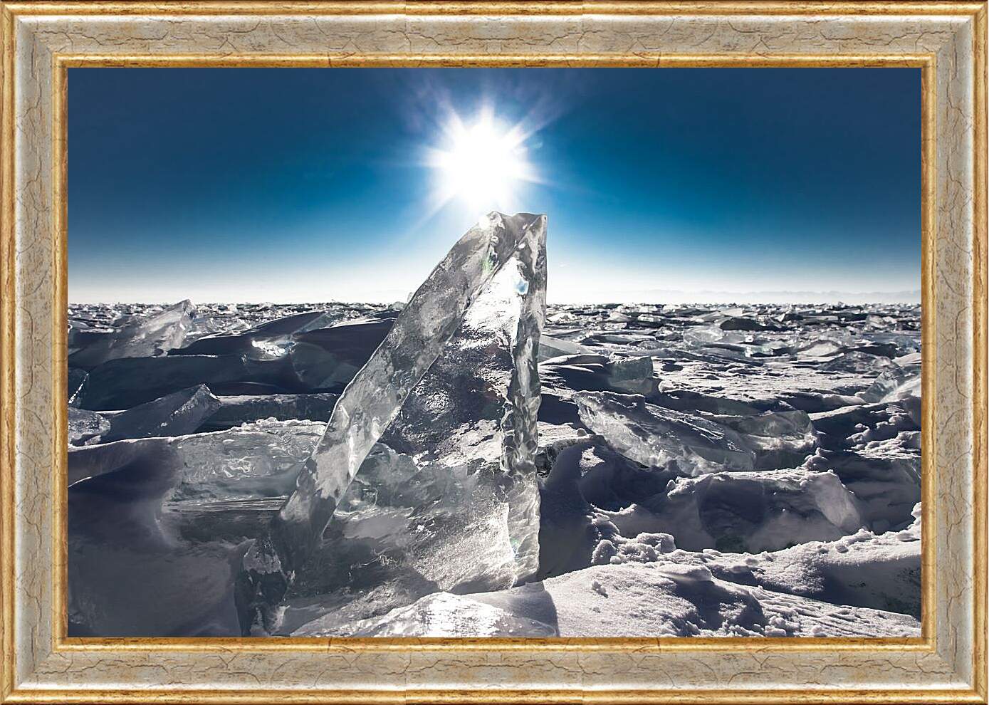 Картина в раме - Лёд на озере. Байкал