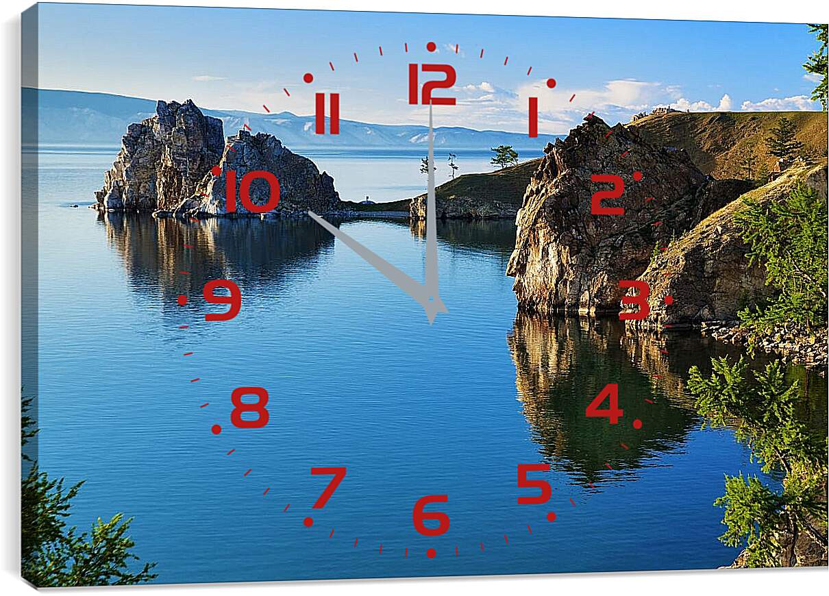 Часы картина - Ясный день на озере. Байкал