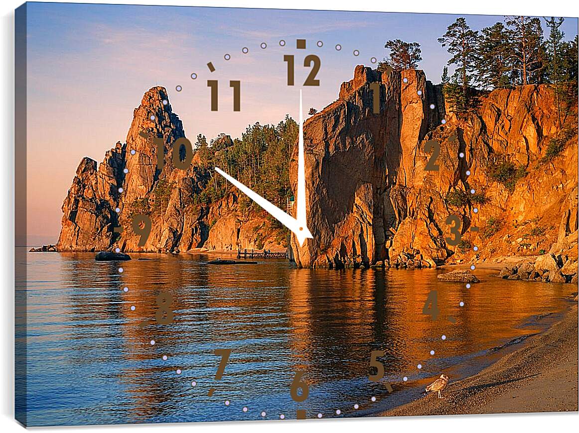 Часы картина - Чайка на берегу озера. Байкал